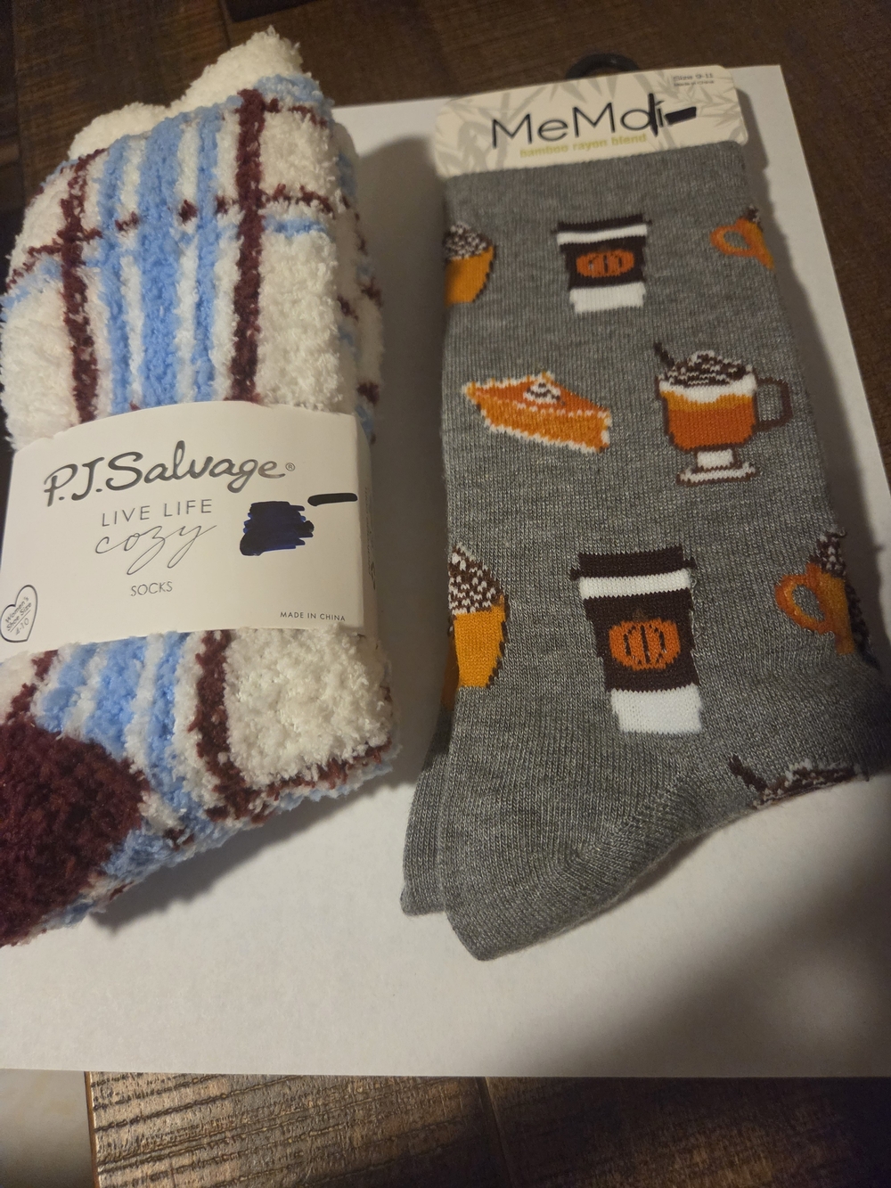 P.J. Salvage And MeMoi Plush Crew Socks in Cream, Blue & Brown Stripe And Fall